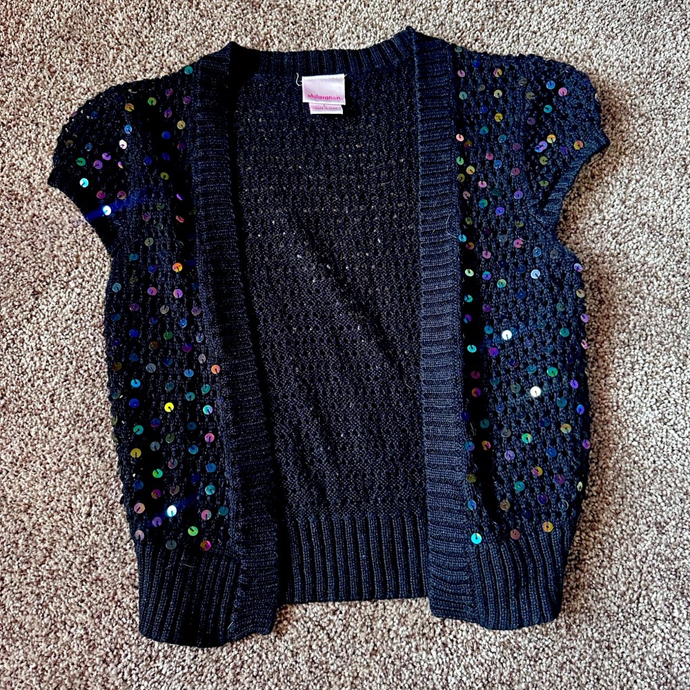 Short sleeve black sequin cardigan